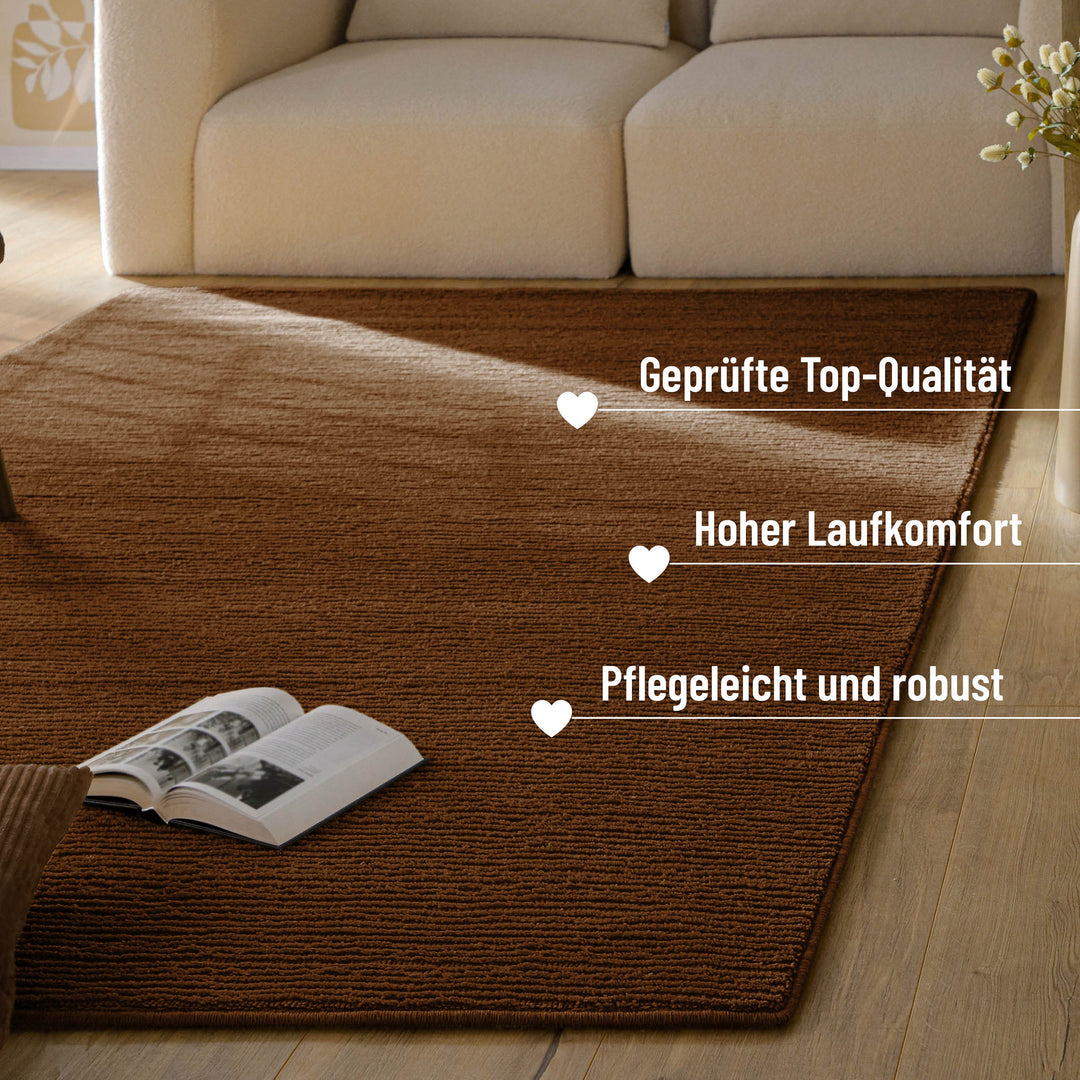 Kurzflor Teppich Schurwolle Braun Castello ONE kaufen