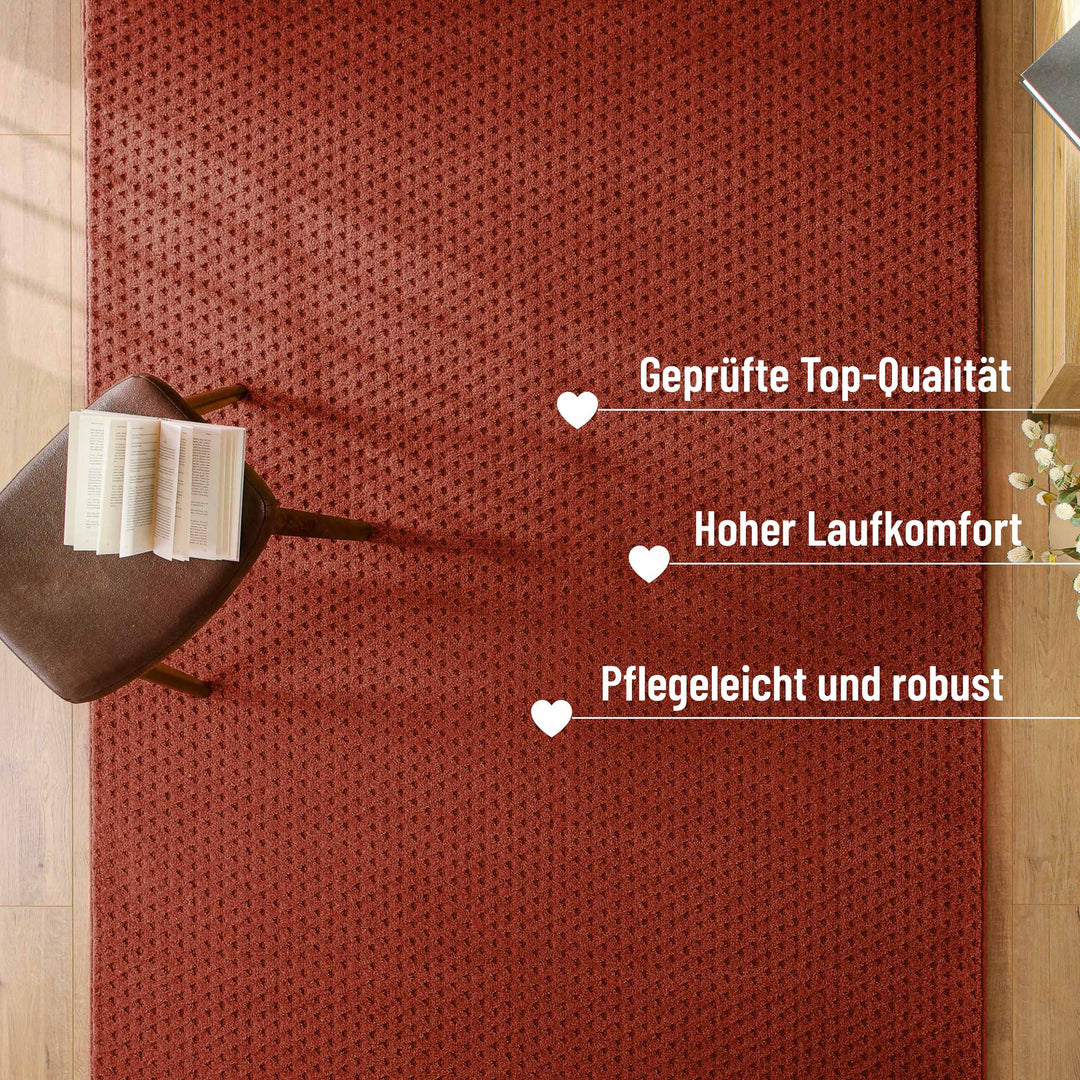 Kurzflor Teppich Castello Three Kamin Rot