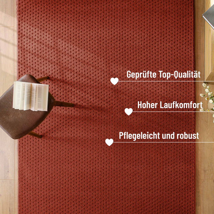 Kurzflor Teppich Castello Three Kamin Rot