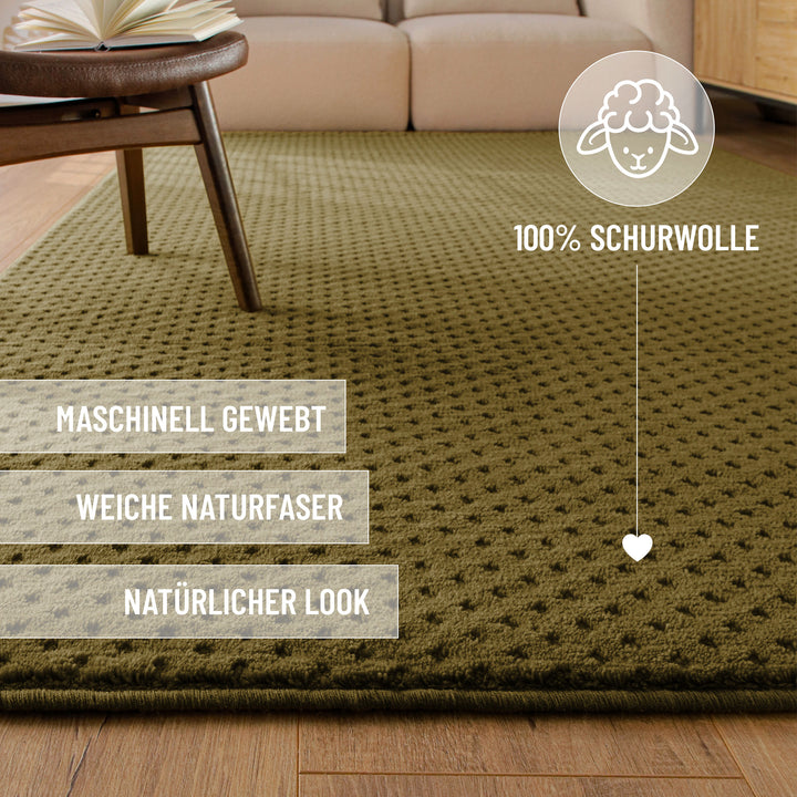 Kurzflor Teppich Castello Three Oliv Grün