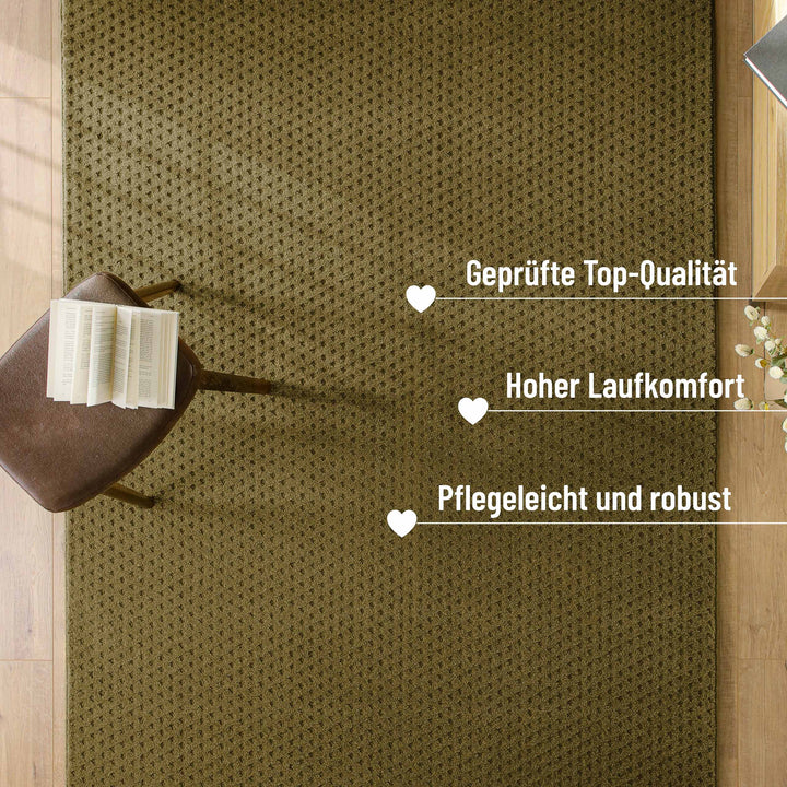 Kurzflor Teppich Castello Three Oliv Grün