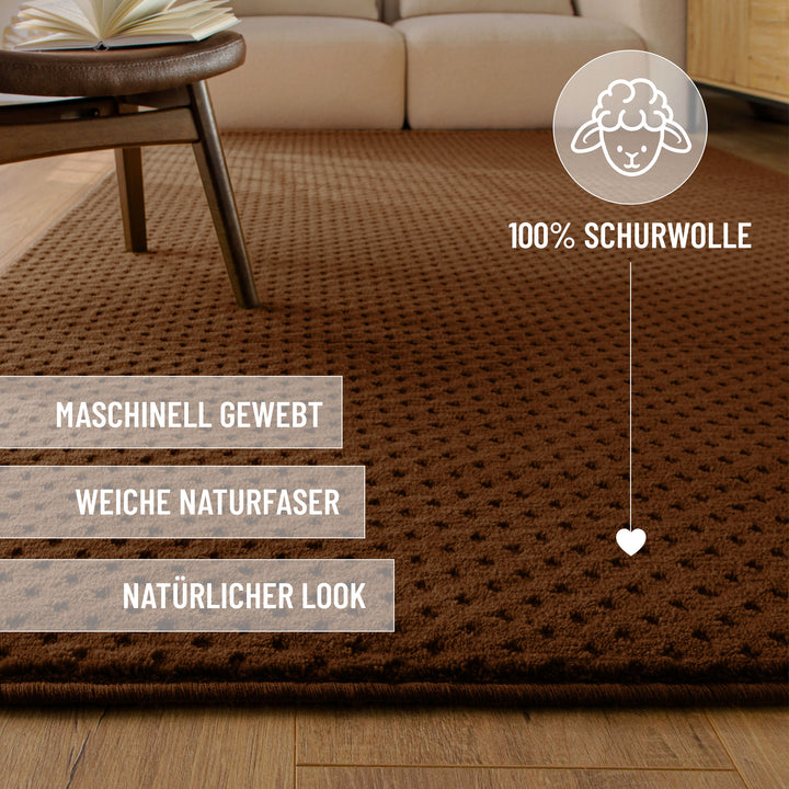Kurzflor Teppich Castello Three Braun