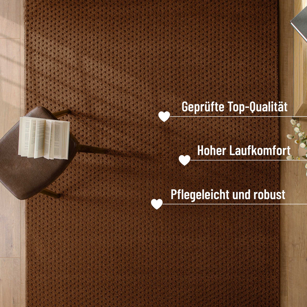 Kurzflor Teppich Castello Three Braun