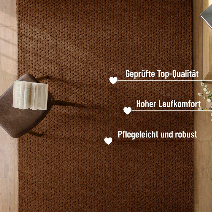 Kurzflor Teppich Castello Three Braun