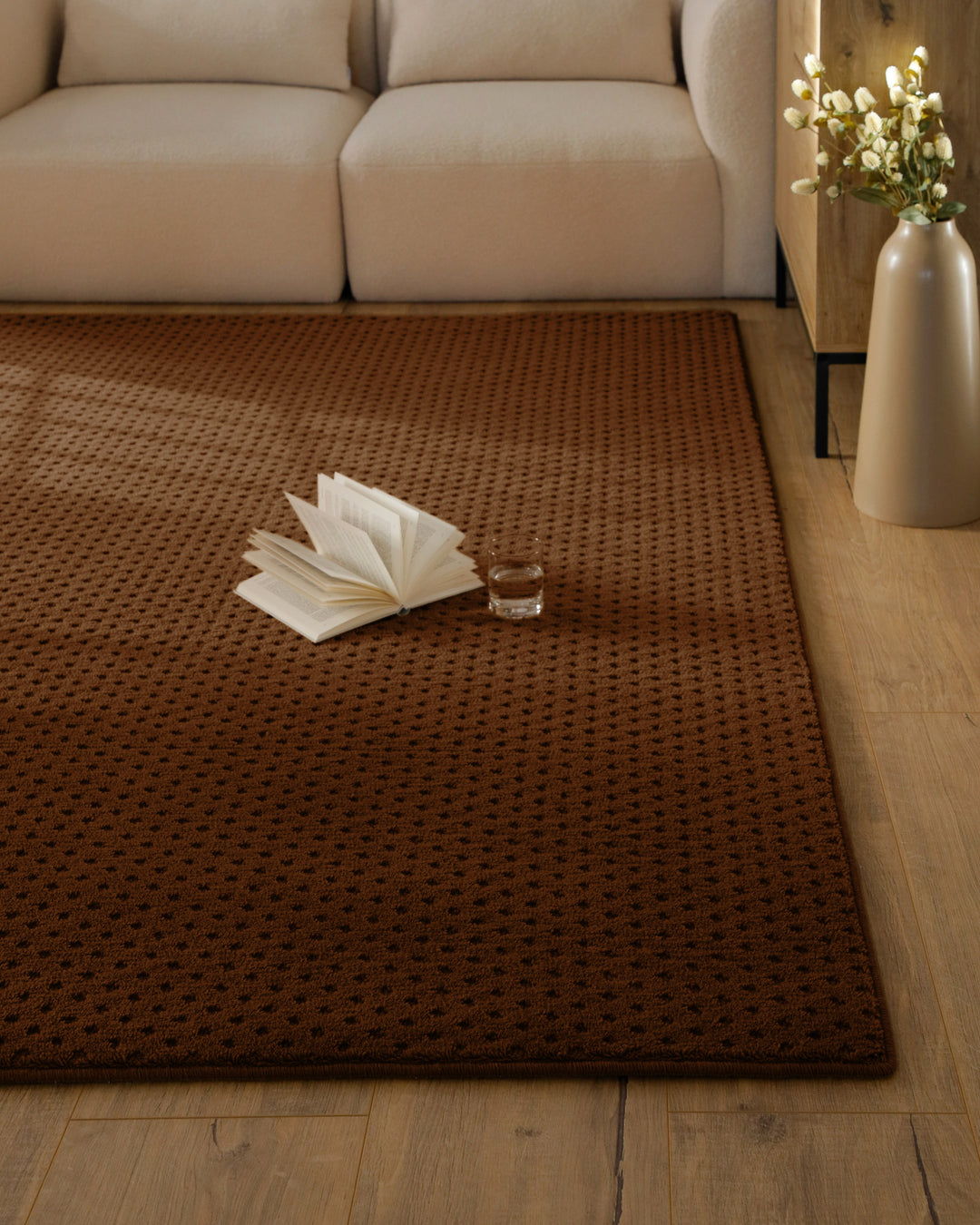 Kurzflor Teppich Castello Three Braun