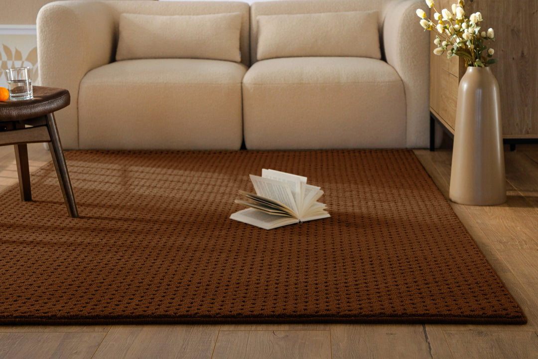 Kurzflor Teppich Castello Three Braun