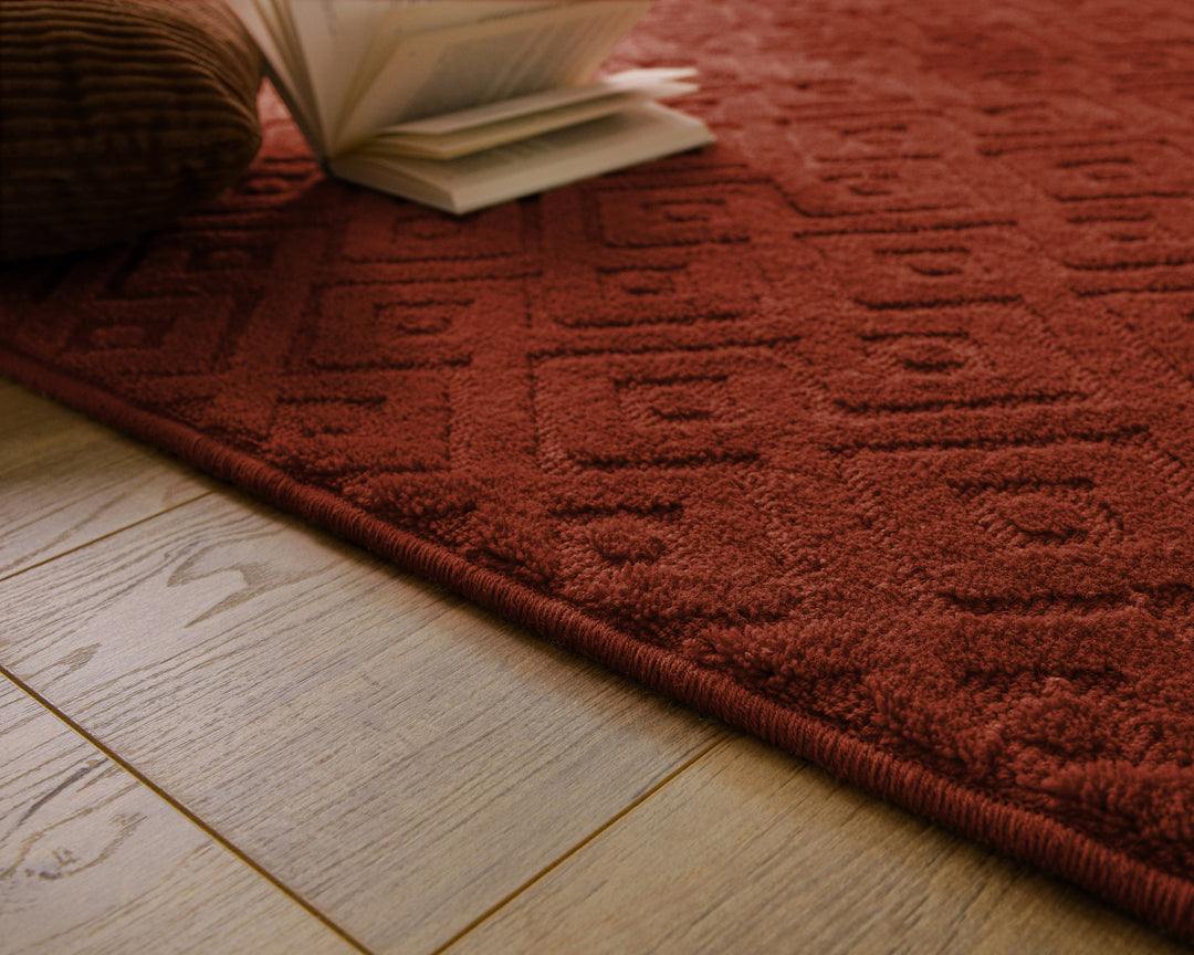 Kurzflor Teppich Castello Two Kamin Rot