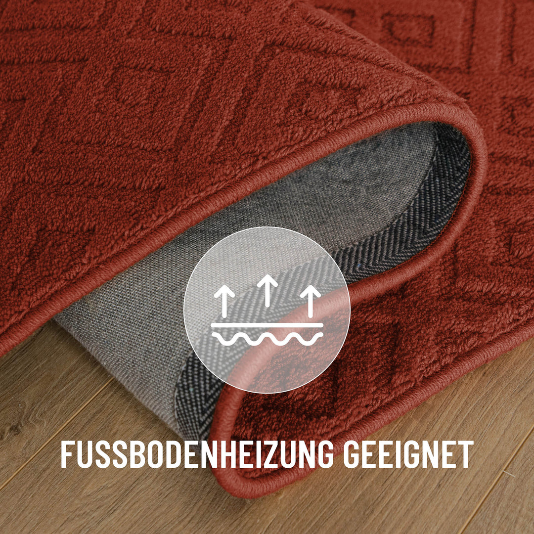 Kurzflor Teppich Castello Two Kamin Rot