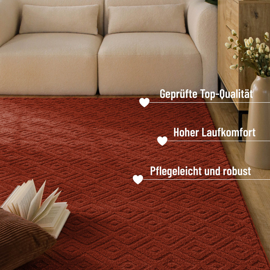 Kurzflor Teppich Castello Two Kamin Rot