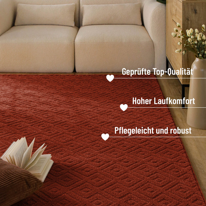 Kurzflor Teppich Castello Two Kamin Rot