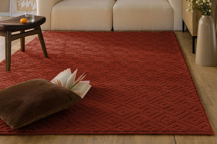 Kurzflor Teppich Castello Two Kamin Rot