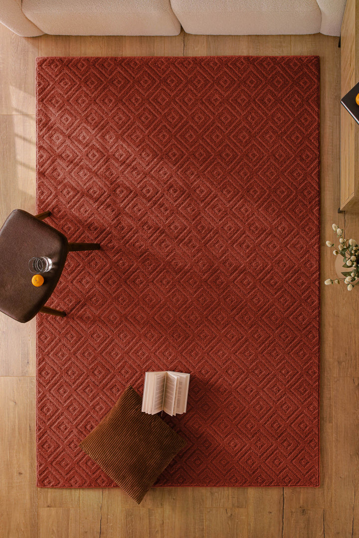 Kurzflor Teppich Castello Two Kamin Rot