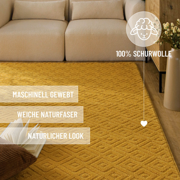 Kurzflor Teppich Castello Two Gelb