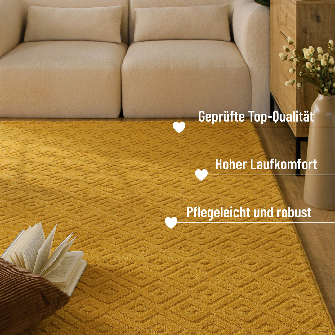 Kurzflor Teppich Castello Two Gelb