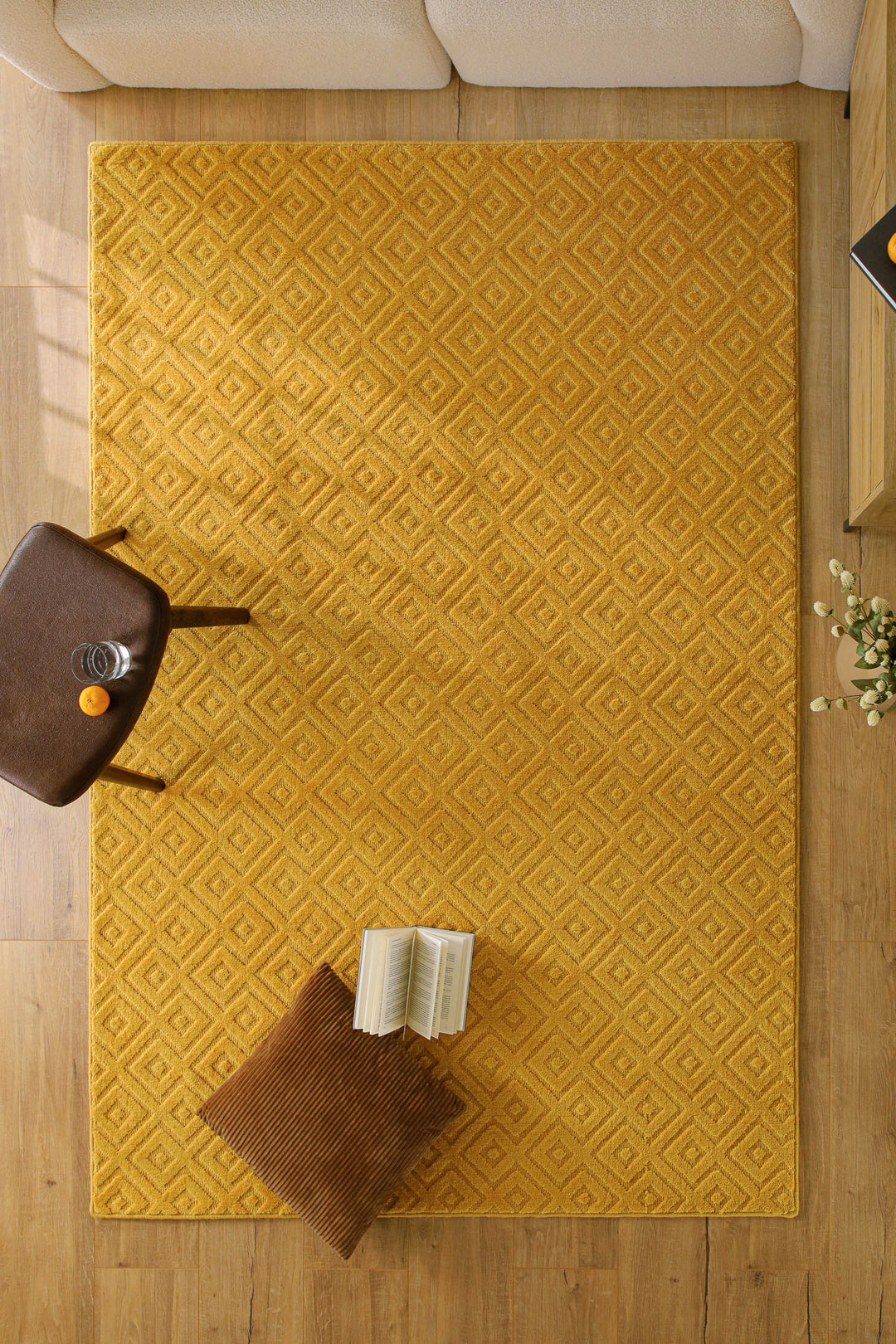 Kurzflor Teppich Castello Two Gelb