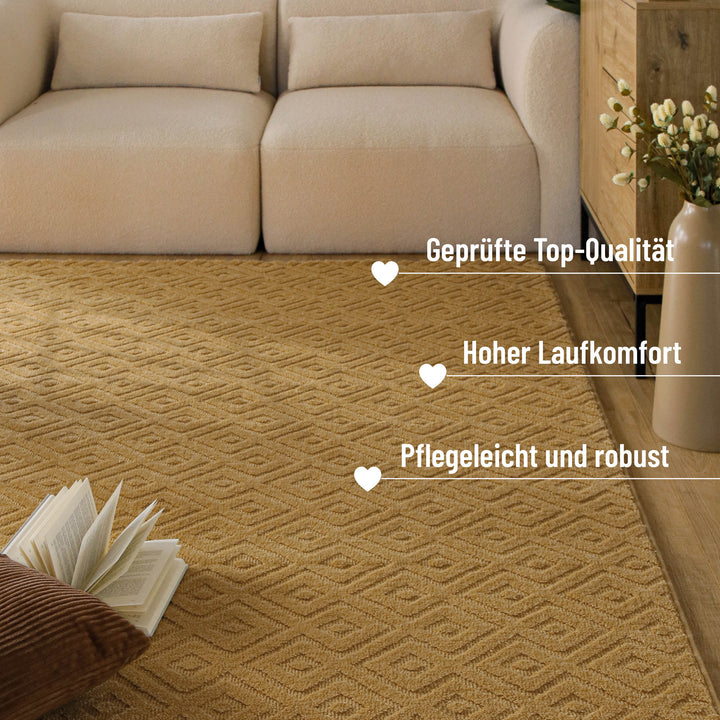 Kurzflor Teppich Castello Two Karamell