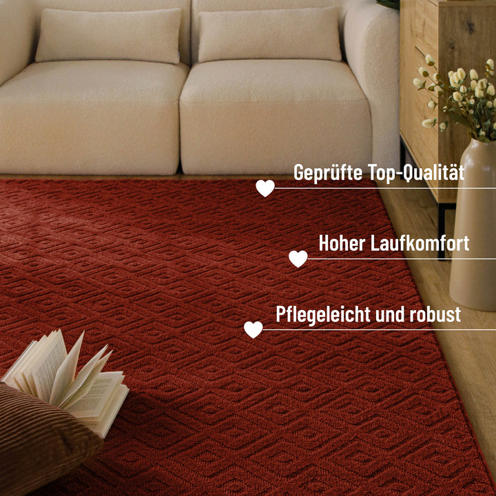 Kurzflor Teppich Castello Two Purpur Rot