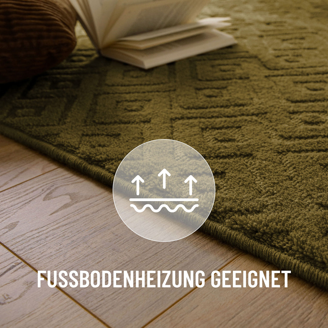 Kurzflor Teppich Castello Two Oliv Grün
