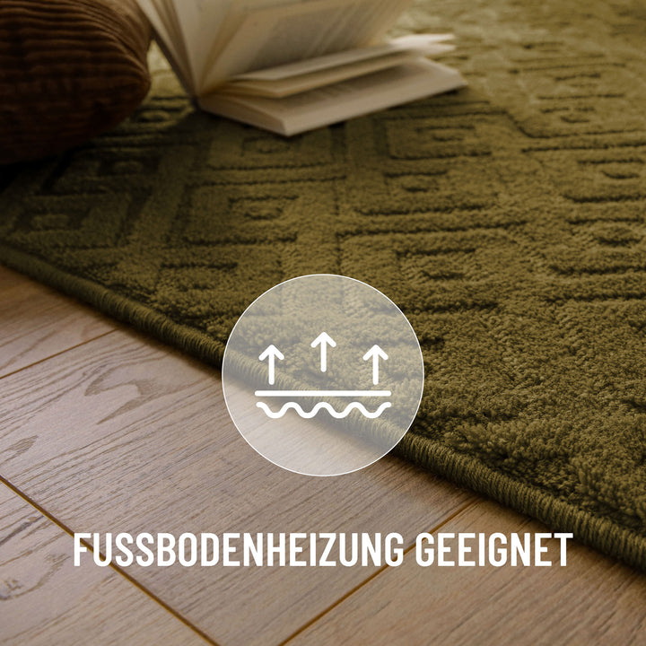 Kurzflor Teppich Castello Two Oliv Grün
