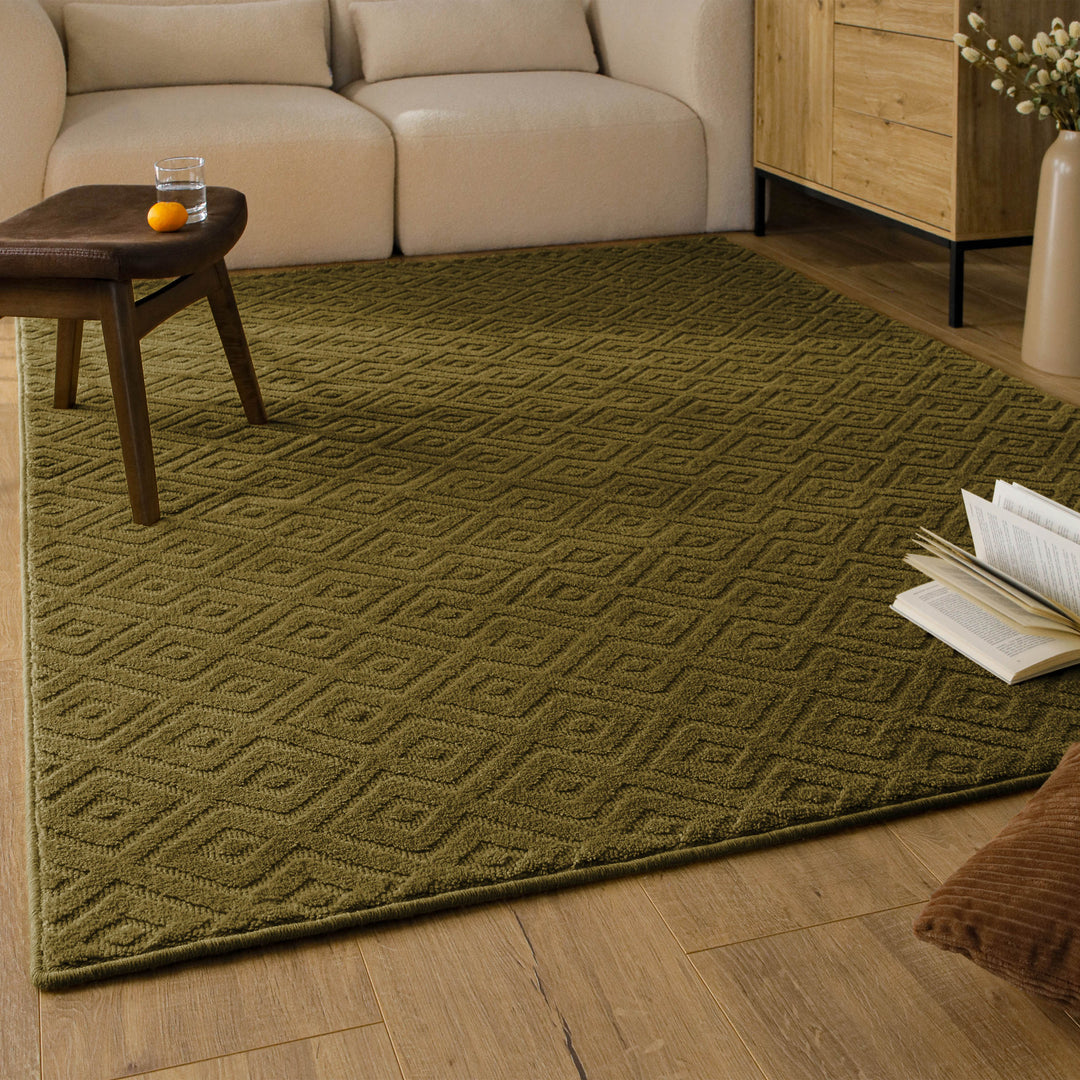 Kurzflor Teppich Castello Two Oliv Grün