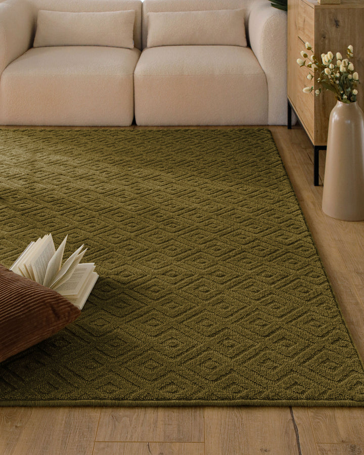 Kurzflor Teppich Castello Two Oliv Grün