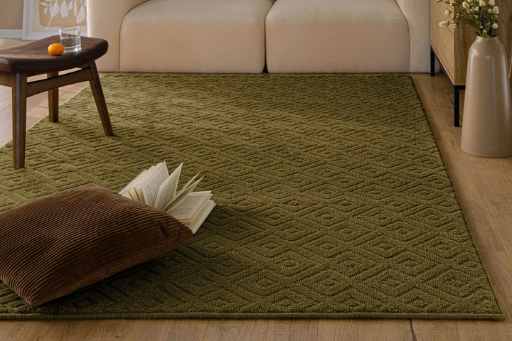 Kurzflor Teppich Castello Two Oliv Grün