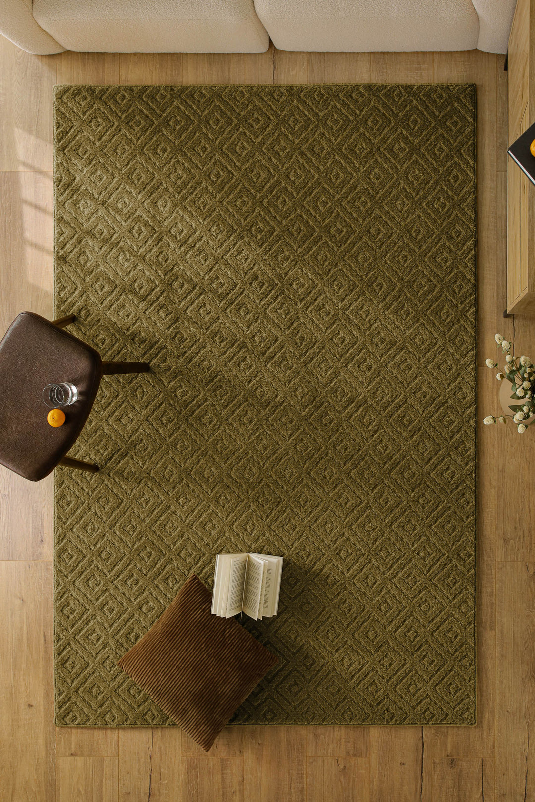 Kurzflor Teppich Castello Two Oliv Grün