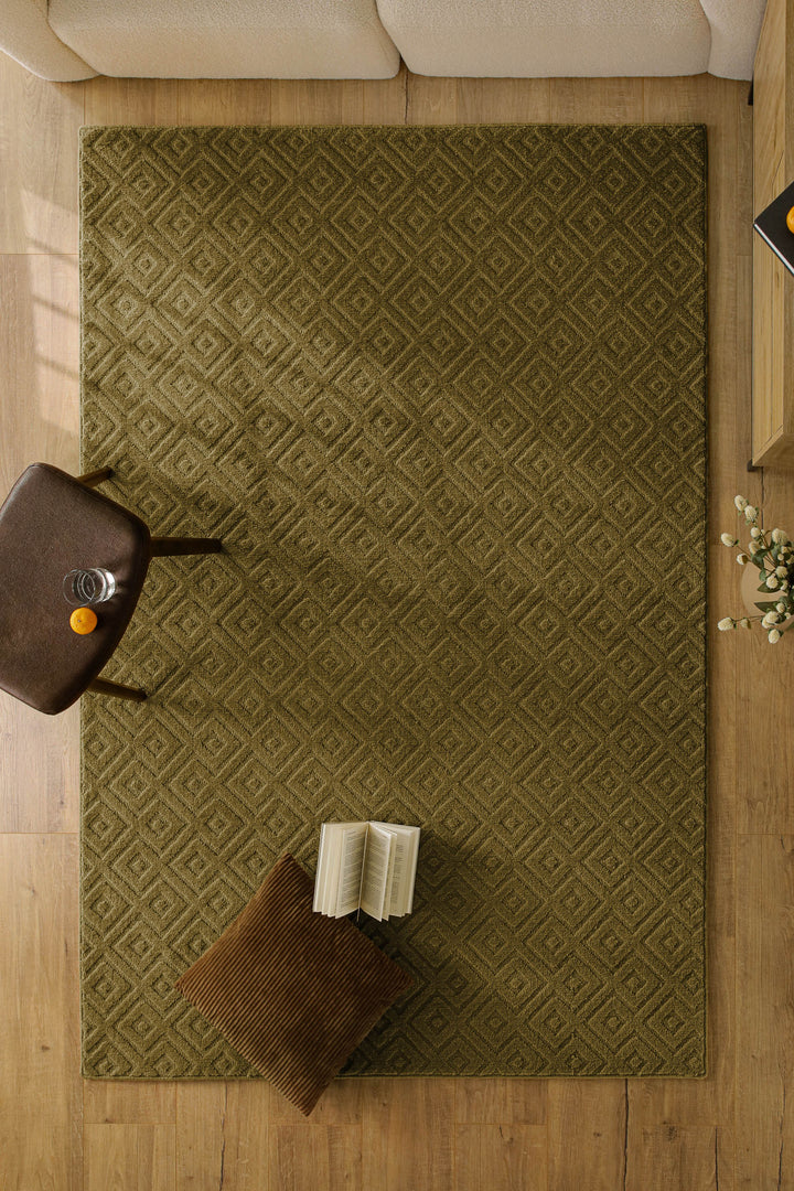 Kurzflor Teppich Castello Two Oliv Grün