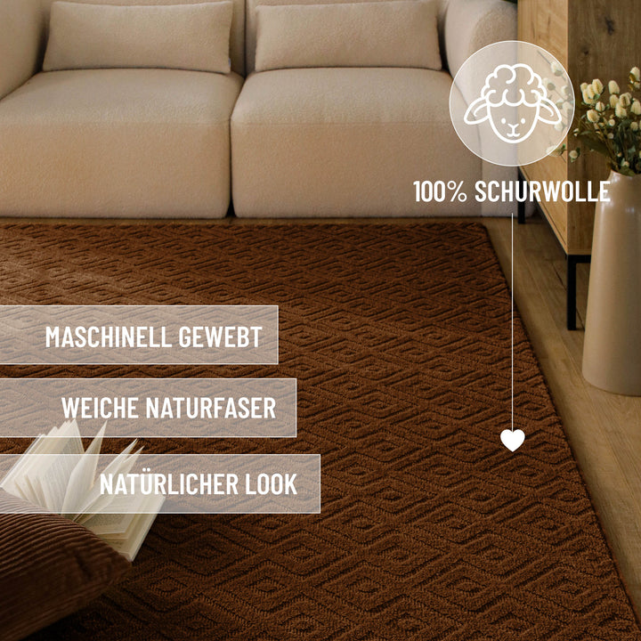 Kurzflor Teppich Castello Two Braun