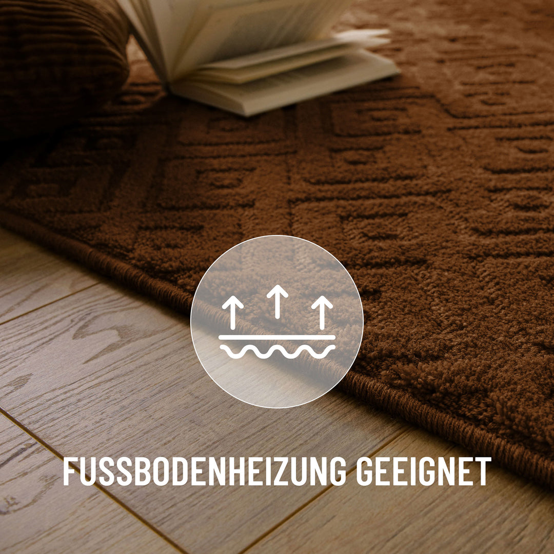 Kurzflor Teppich Castello Two Braun