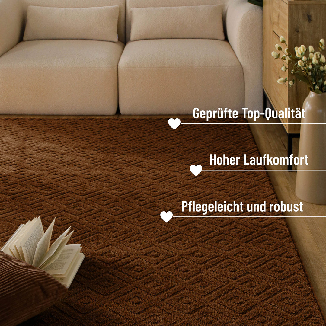 Kurzflor Teppich Castello Two Braun