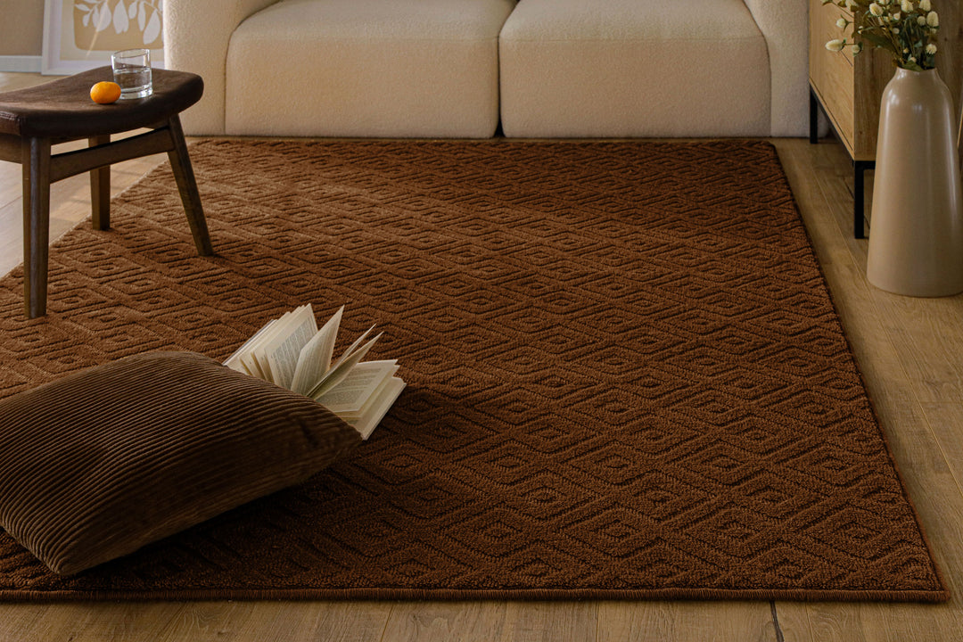 Kurzflor Teppich Castello Two Braun