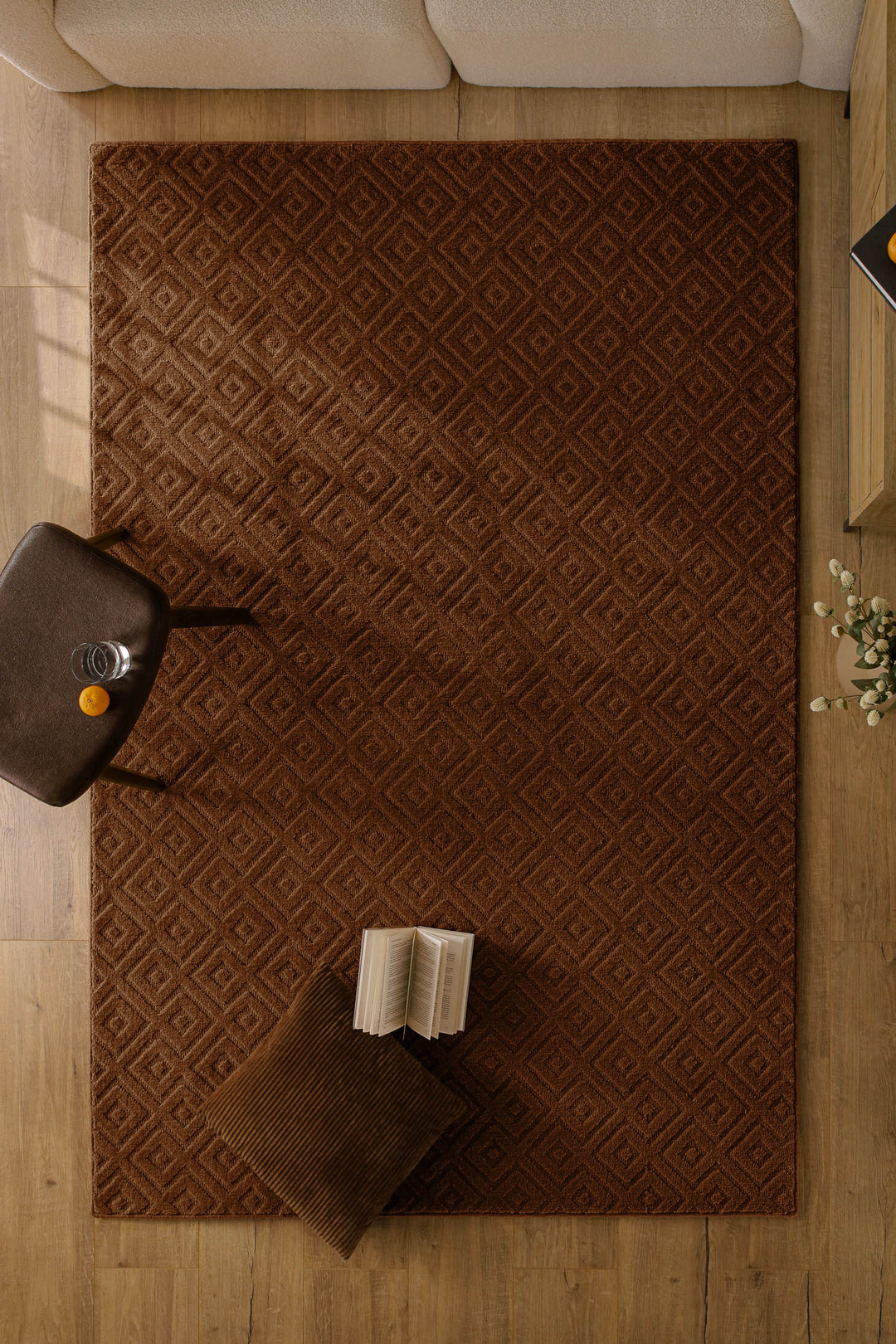 Kurzflor Teppich Castello Two Braun