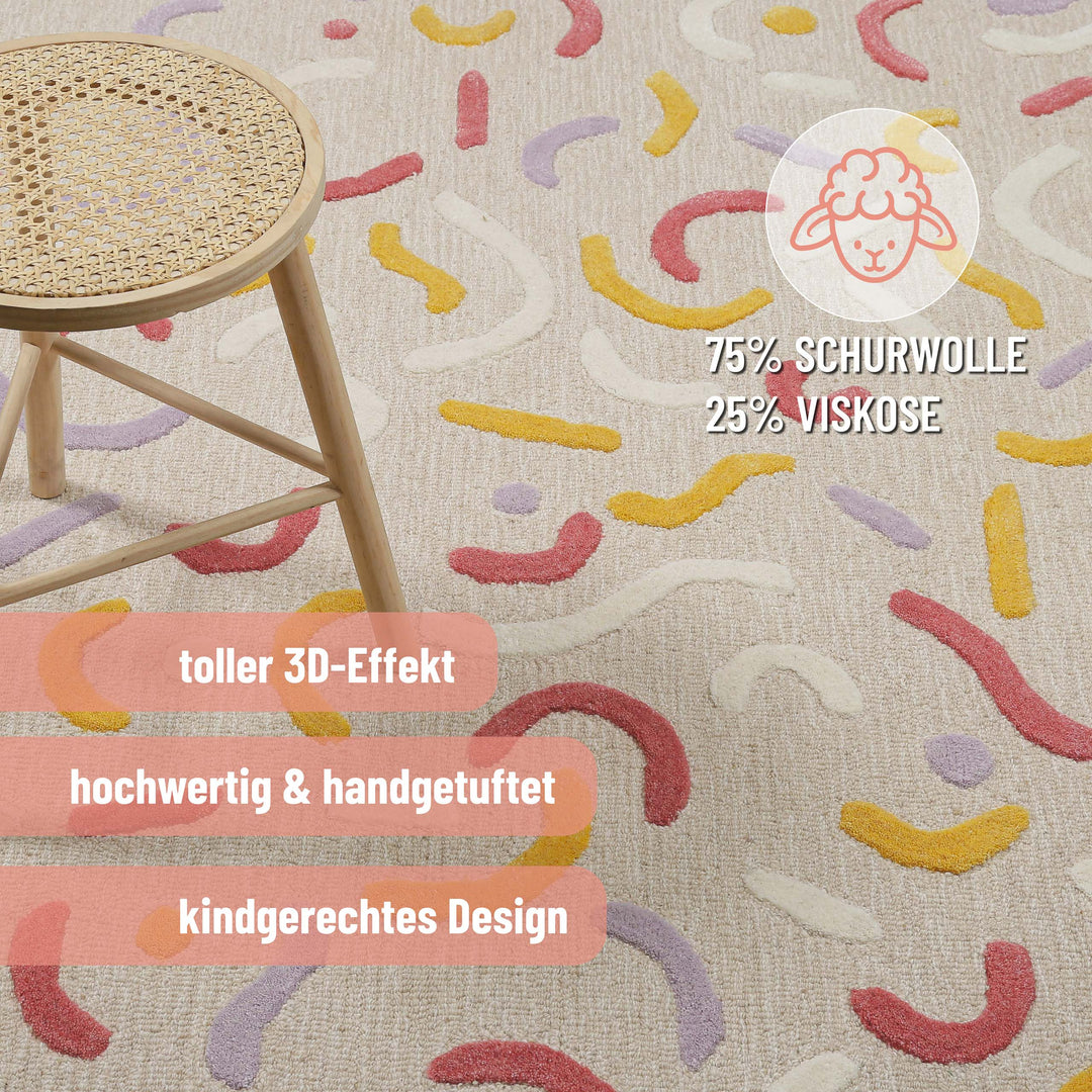Kinderteppich aus Schurwolle Beige Multi "Confetti 2.0" Smart Kids