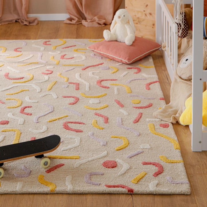 Kinderteppich aus Schurwolle Beige Multi "Confetti 2.0" Smart Kids