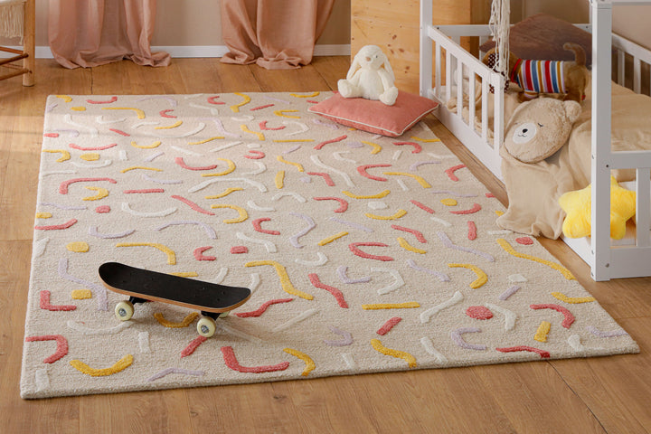 Kinderteppich aus Schurwolle Beige Multi "Confetti 2.0" Smart Kids