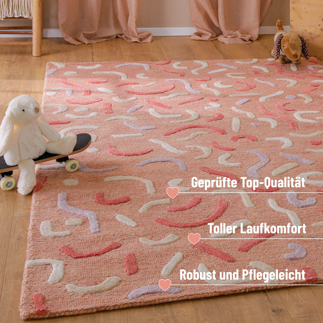 Kinderteppich aus Schurwolle Altrosa Multi "Confetti 2.0" Smart Kids