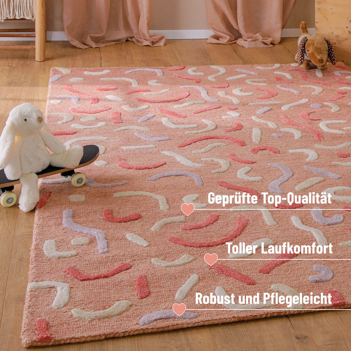 Kinderteppich aus Schurwolle Altrosa Multi "Confetti 2.0" Smart Kids