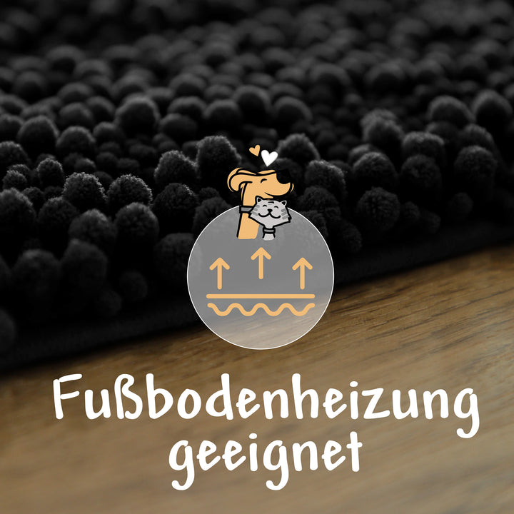 Grafik: Schwarzer Cooper-Teppich für Fußbodenheizung geeignet