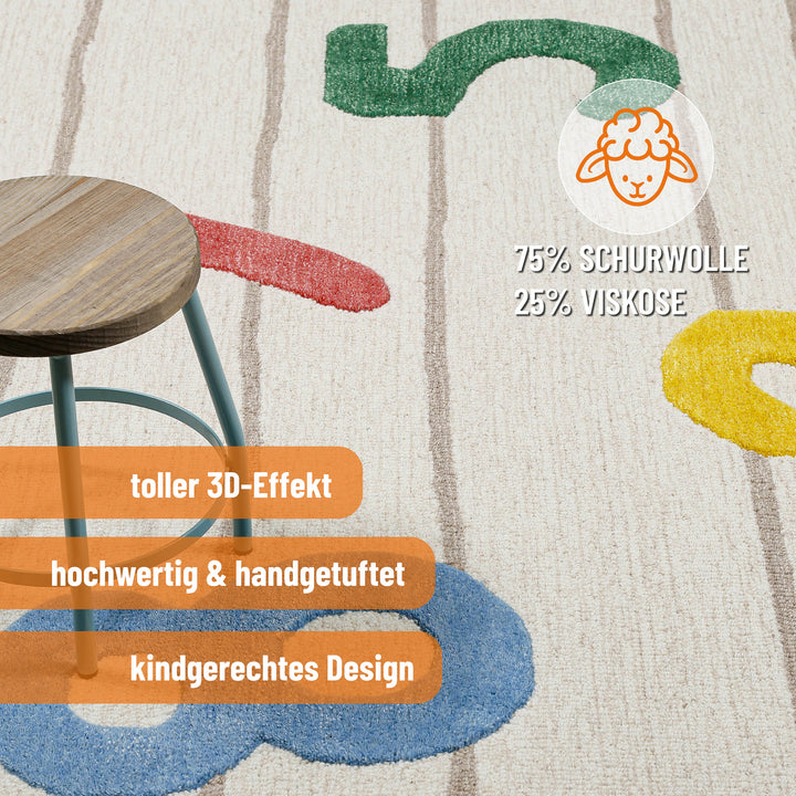 Kinderteppich aus Schurwolle Beige Multi "Countdown" Smart Kids