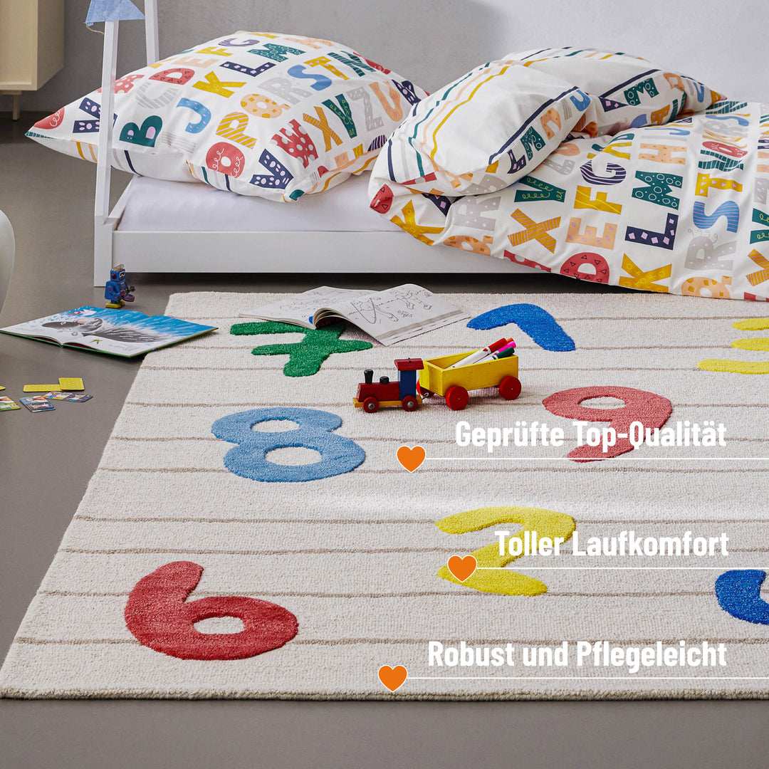 Kinderteppich aus Schurwolle Beige Multi "Countdown" Smart Kids