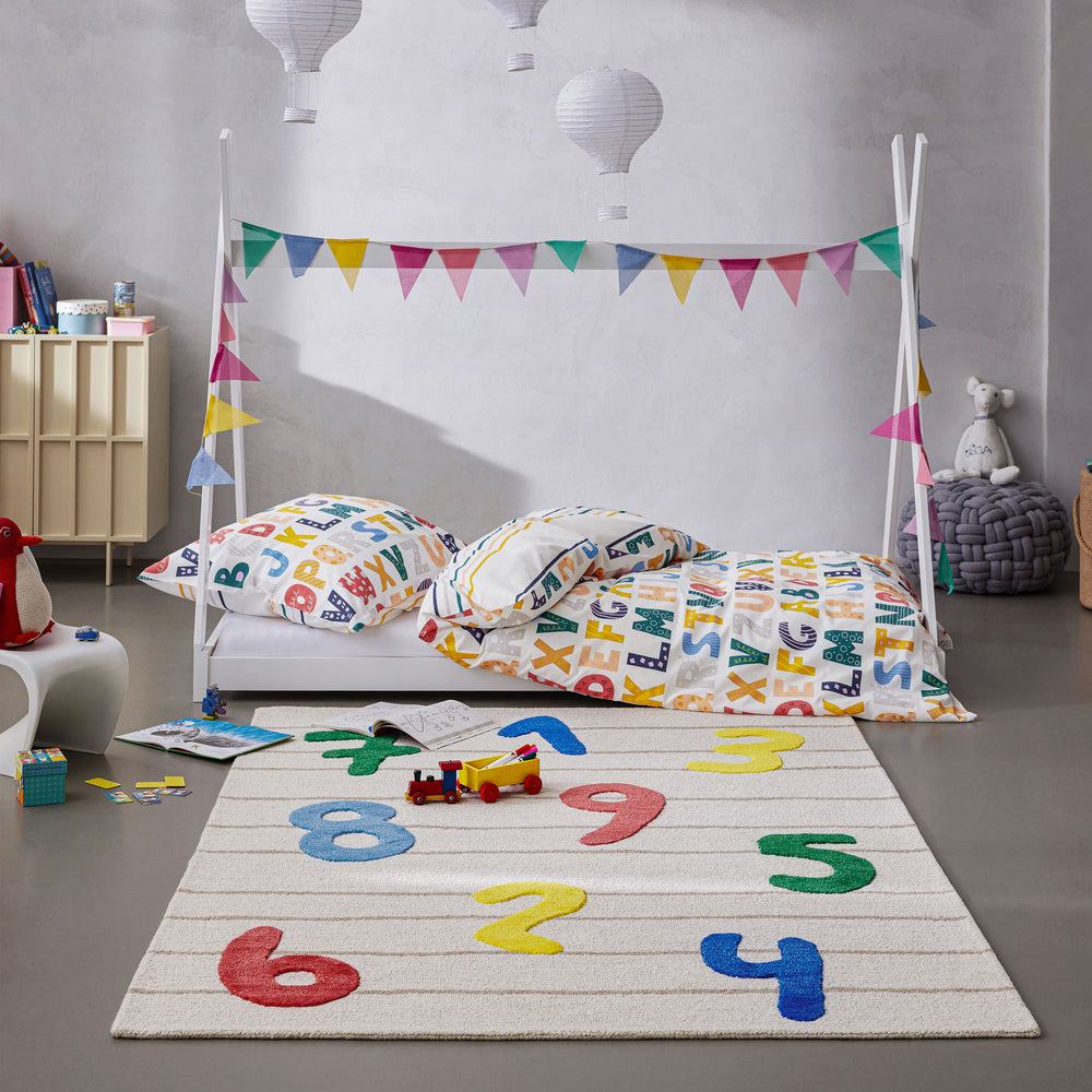 Kinderteppich aus Schurwolle Beige Multi "Countdown" Smart Kids