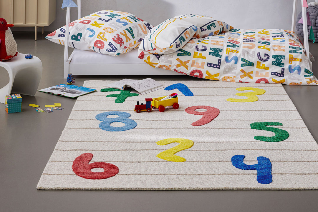 Kinderteppich aus Schurwolle Beige Multi "Countdown" Smart Kids