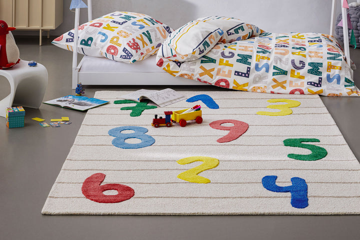 Kinderteppich aus Schurwolle Beige Multi "Countdown" Smart Kids