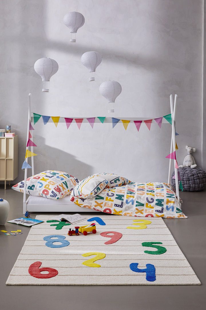 Kinderteppich aus Schurwolle Beige Multi "Countdown" Smart Kids