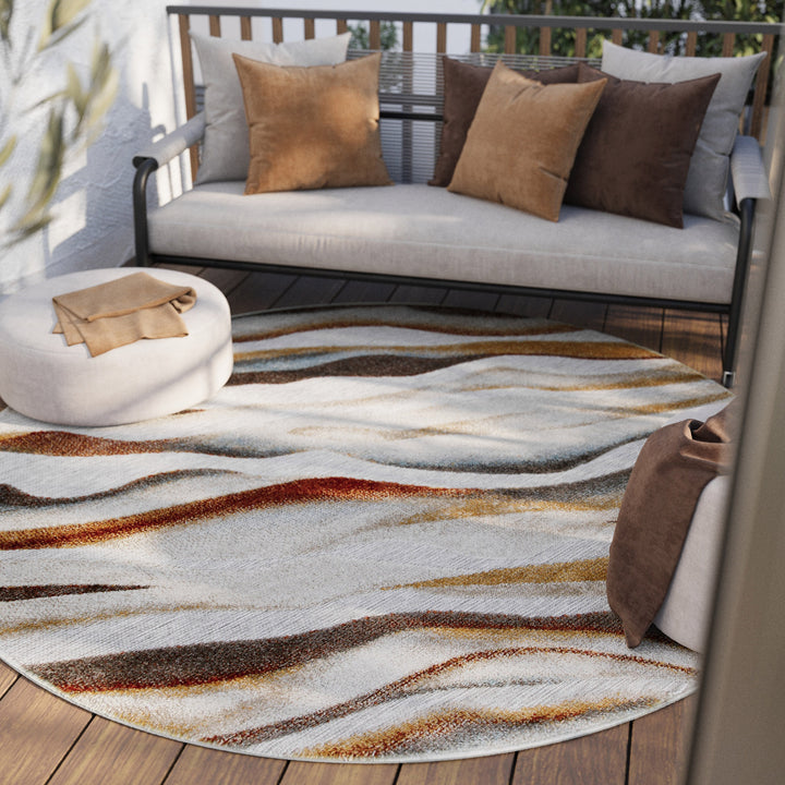 Creek Outdoor beige Kurzflor rund