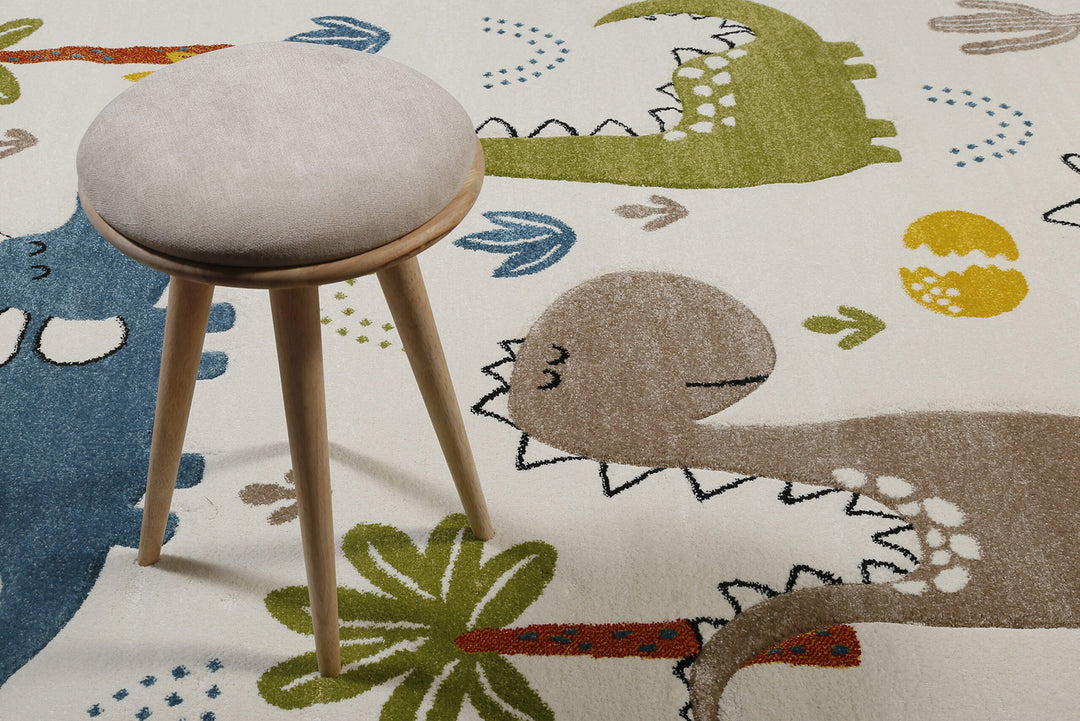 Dino & Friends Teppich creme weiß Kurzflor rechteckig