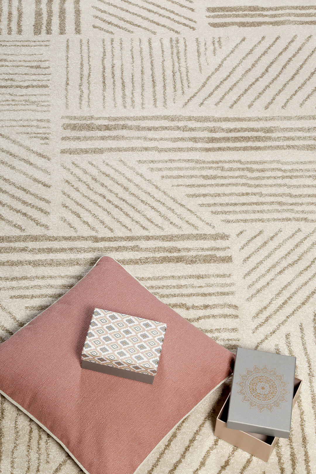 Scribble Teppich beige Kurzflor rechteckig