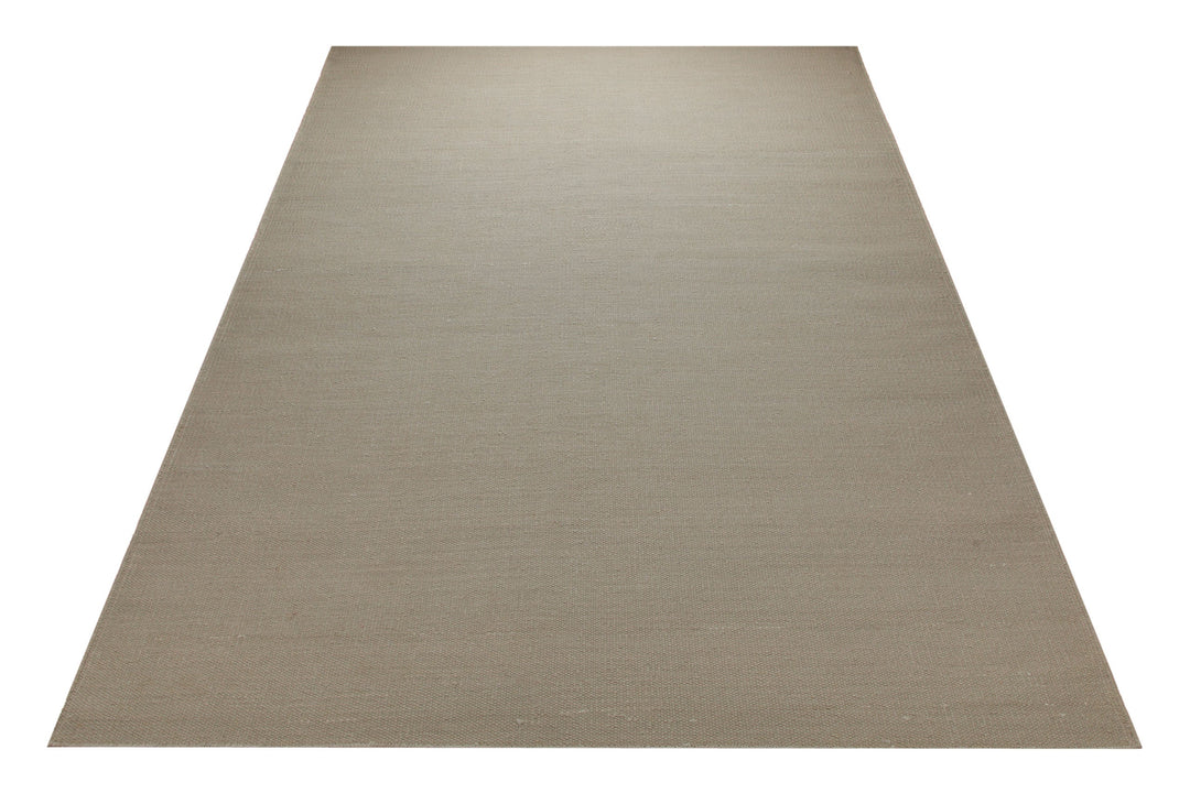 Handwebteppich Baumwolle uni taupe robust 160x230 cm – dekorativ im Raum inszeniert