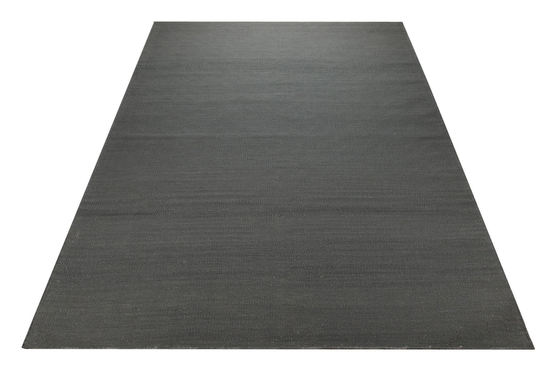 Handwebteppich Baumwolle uni anthrazit robust 160x230 cm – im Raum platziert
